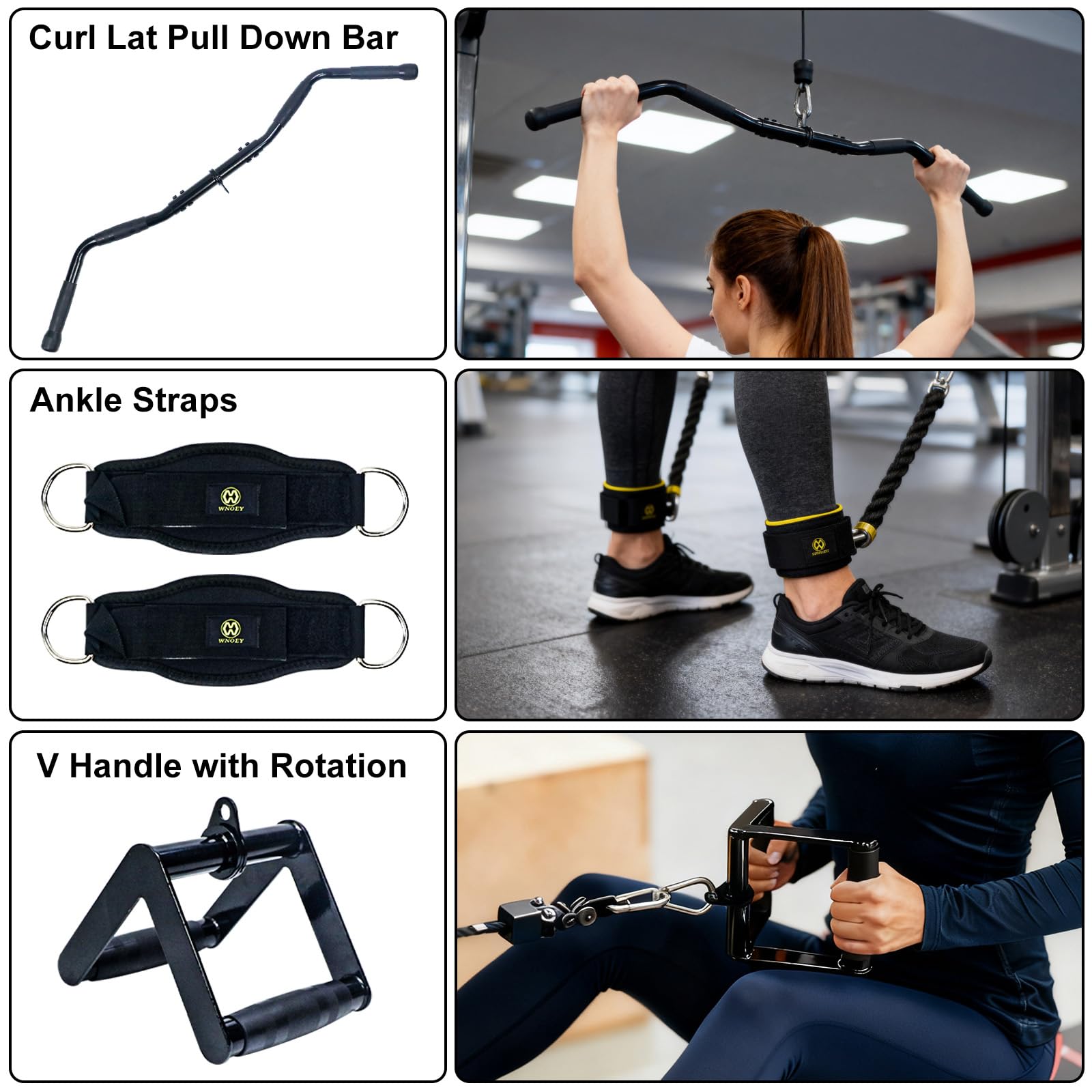 WNOEY attachments attached to cable machine demonstrating smooth exercise transitions