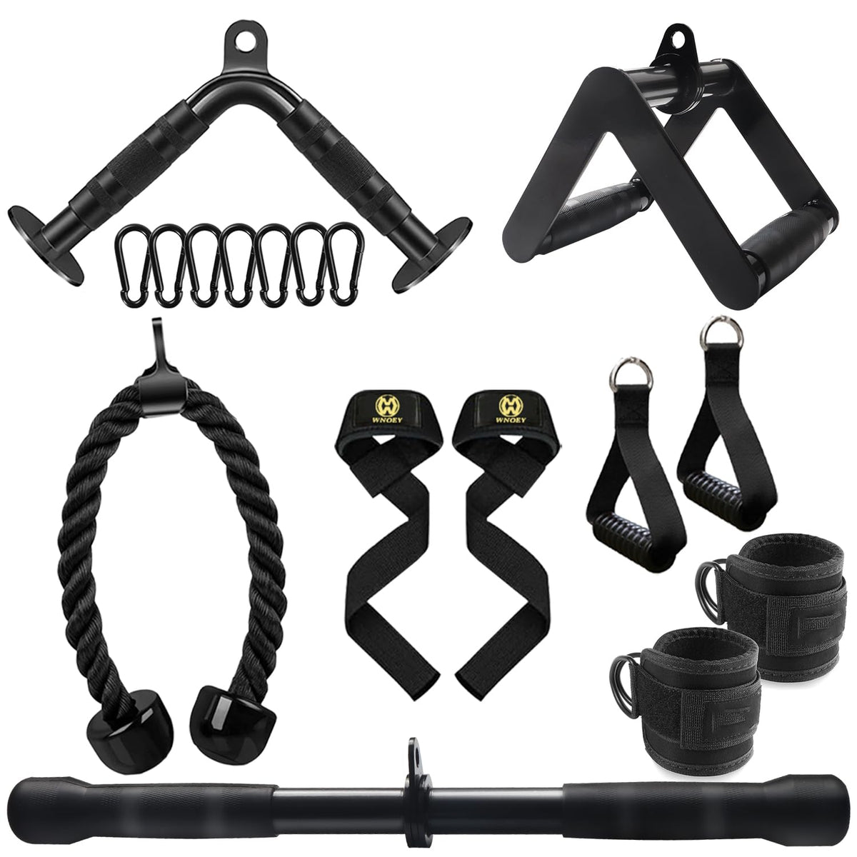 WNOEY kit front view showing all included bars and straps for versatile workouts