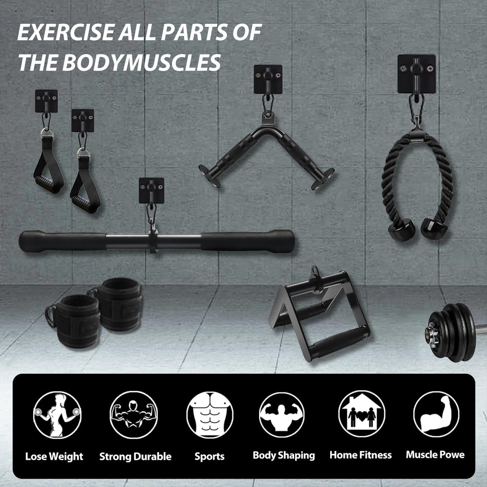 WNOEY kit attached to cable machine in use enabling varied pulldowns and rows