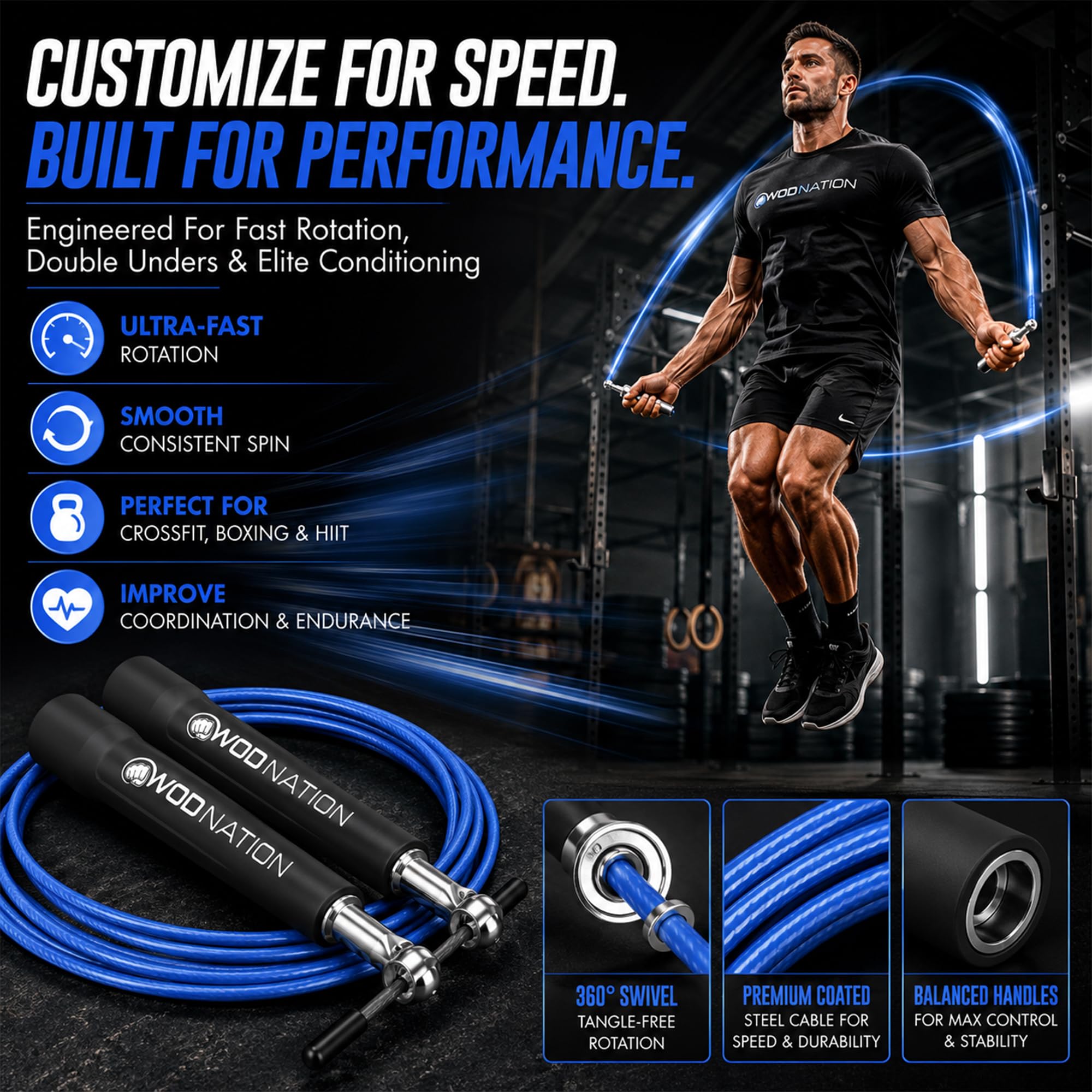 WOD Nation jump rope in use during boxing training for improved footwork