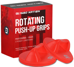 WOD Nation rotating push up bars front view showing compact red metal design and stability