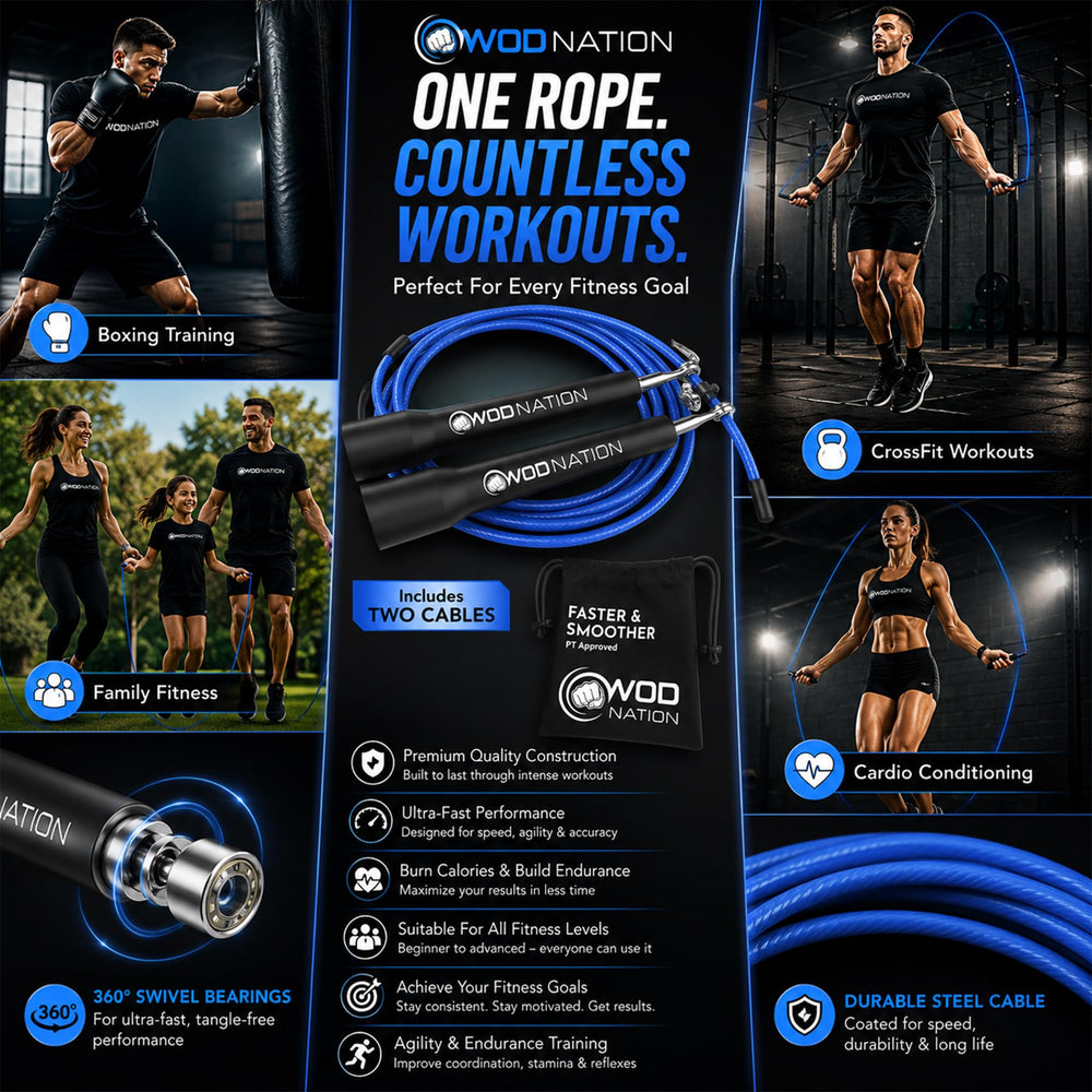 WOD Nation rope beside water bottle showing compactness for travel