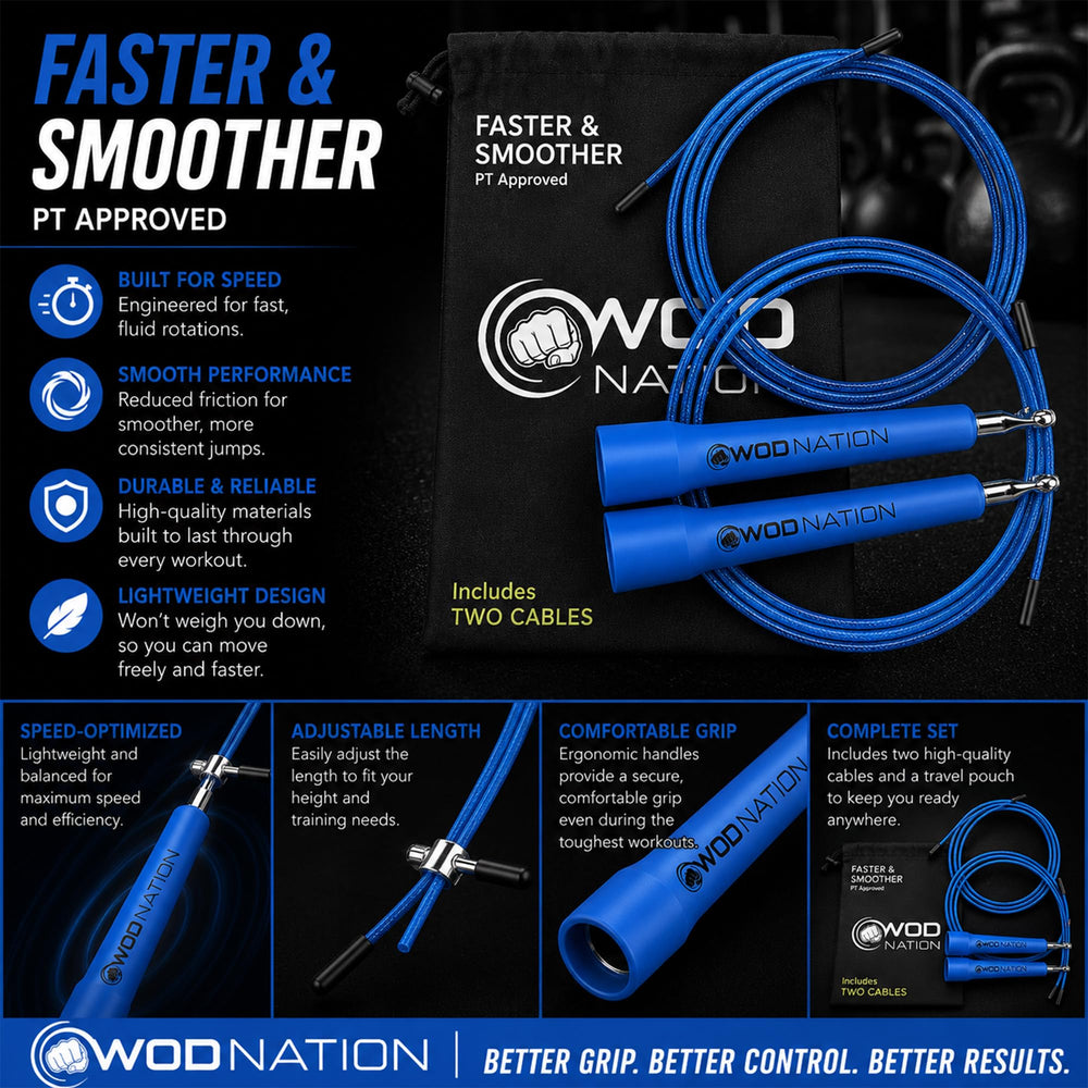 WOD Nation cable detail showing coated alloy steel and wear-resistant durability benefit