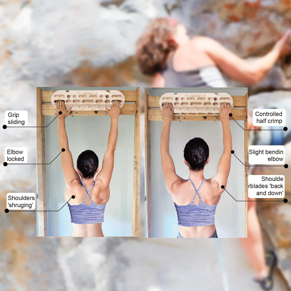 WodGod hangboard with hand for scale showing real-size holds and ergonomic fit