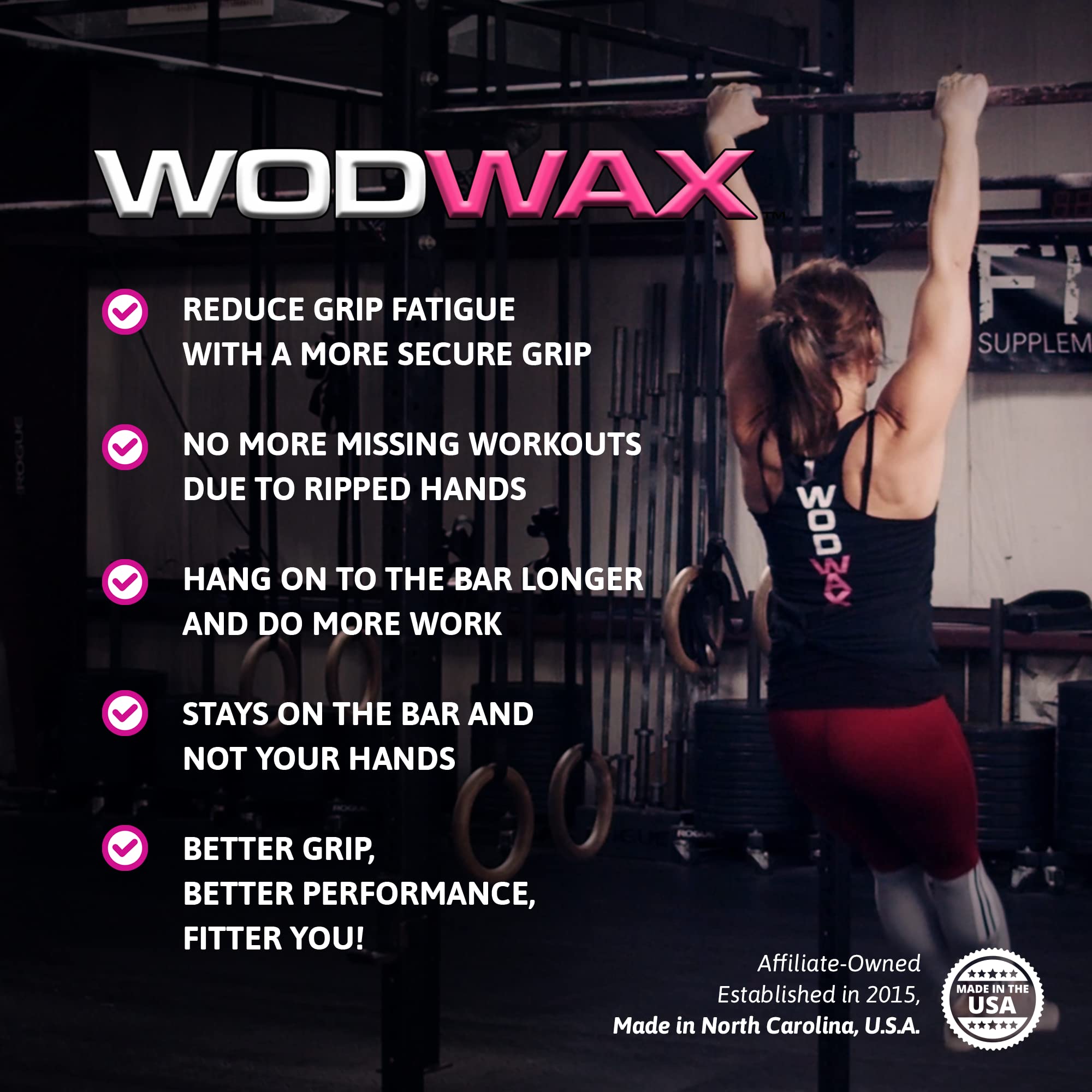 Athlete using WodWax in gym showing enhanced grip on kettlebell and bars