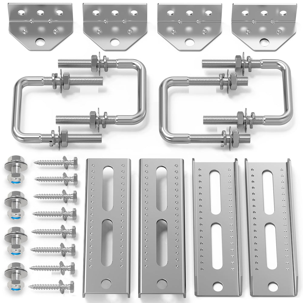 woiron front view of kit showing brackets and hardware; durable galvanized protection
