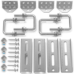 woiron front view of kit showing brackets and hardware; durable galvanized protection