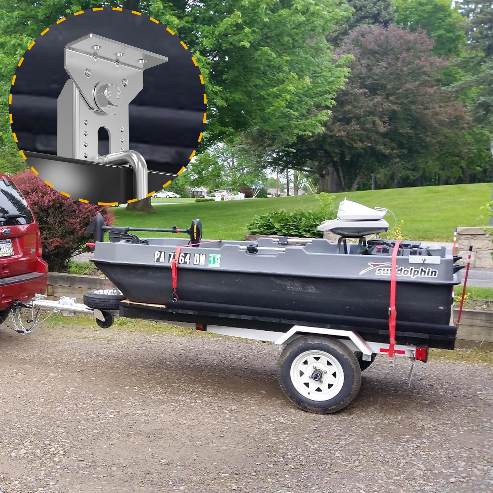 woiron boat on trailer showing bunk brackets supporting hull safely