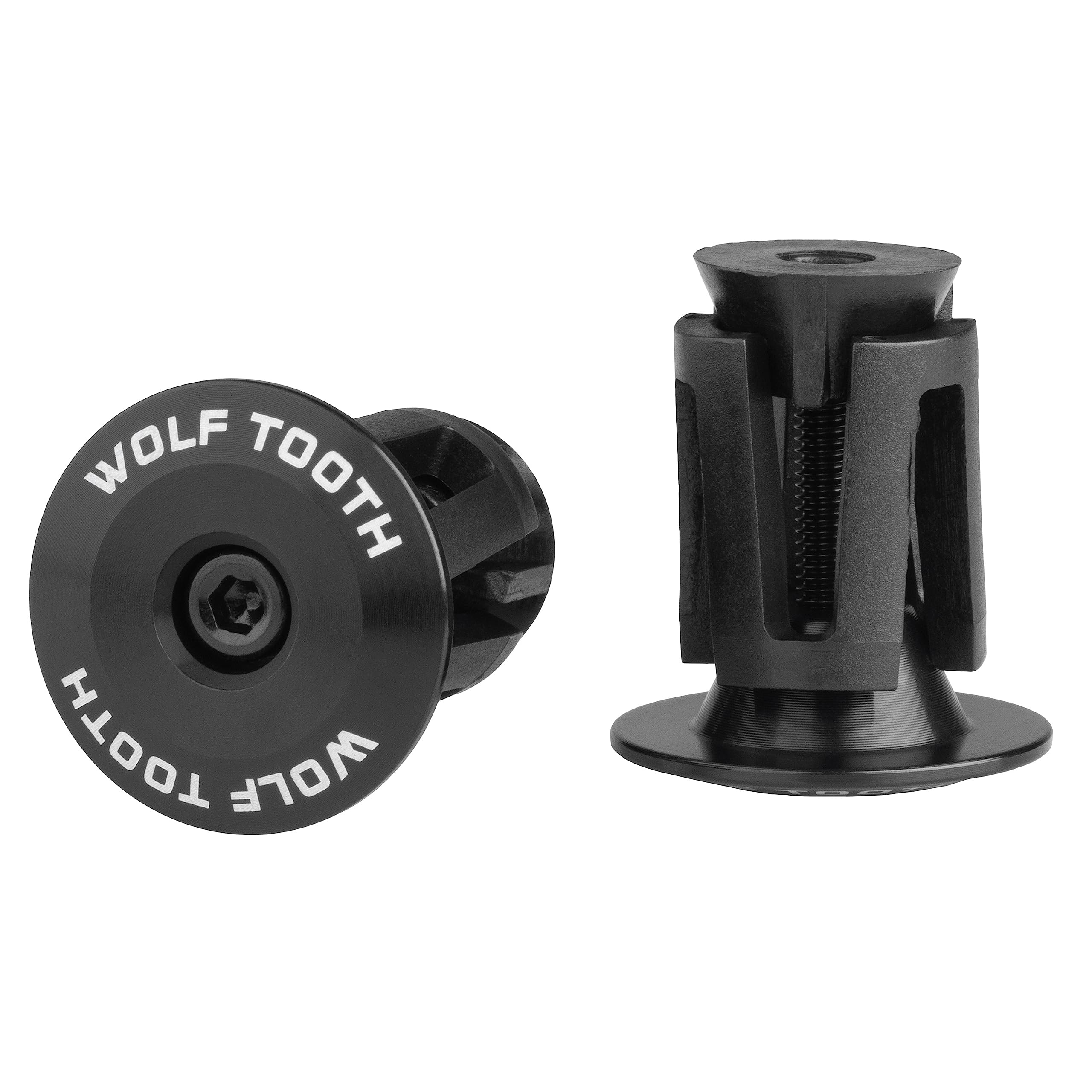 Wolf Tooth front view of black alloy bar end plug showing clean finish and secure fit