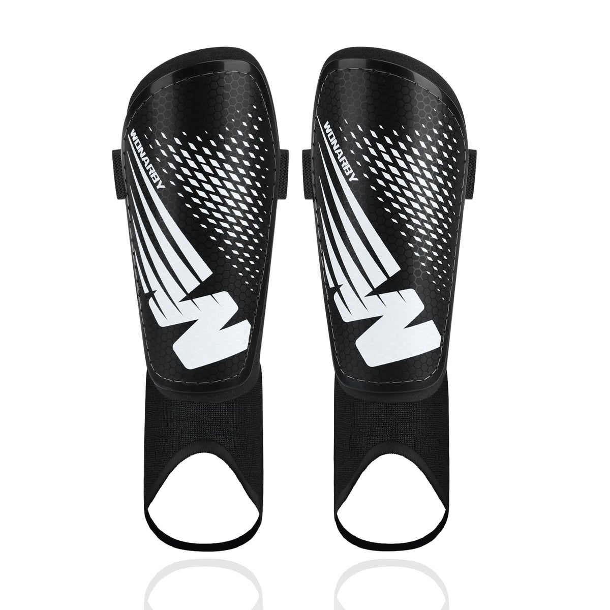Wonarby front view of shin guard showing full coverage and secure fit