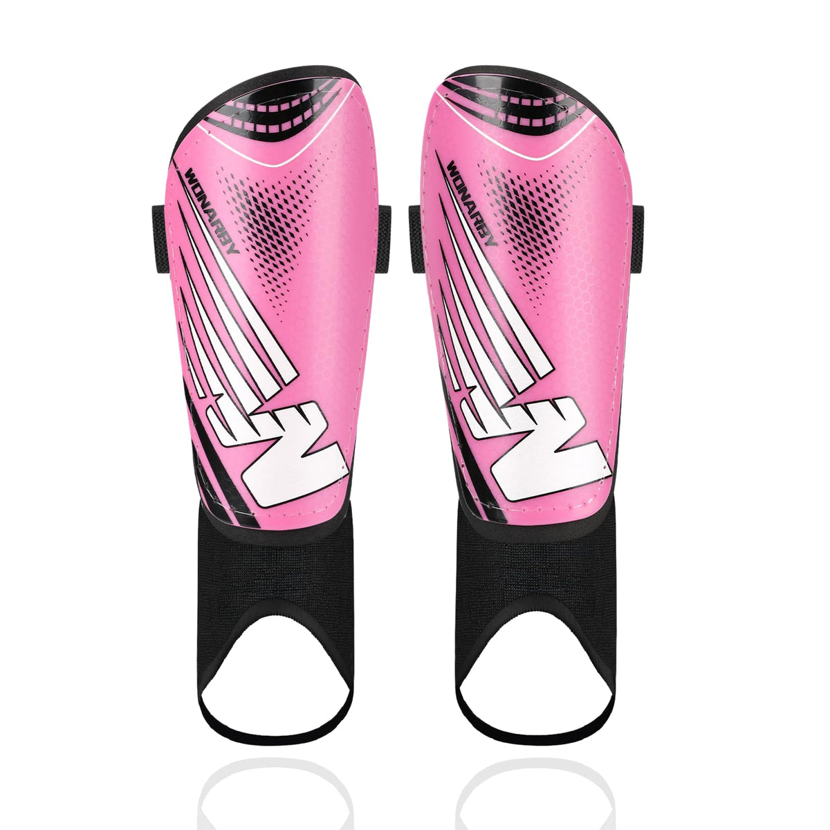 Wonarby front view of youth shin guards showing full coverage and fit