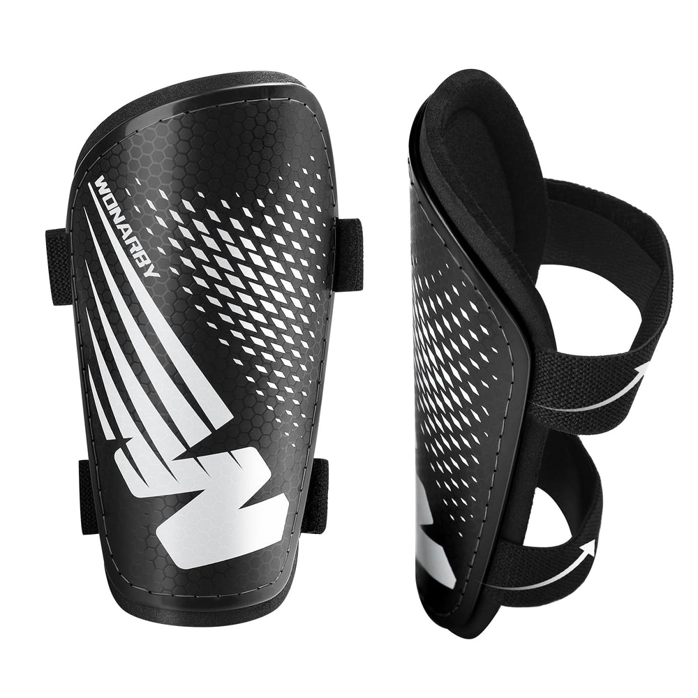 Wonarby front view of shin guards showing full coverage and simple design benefit