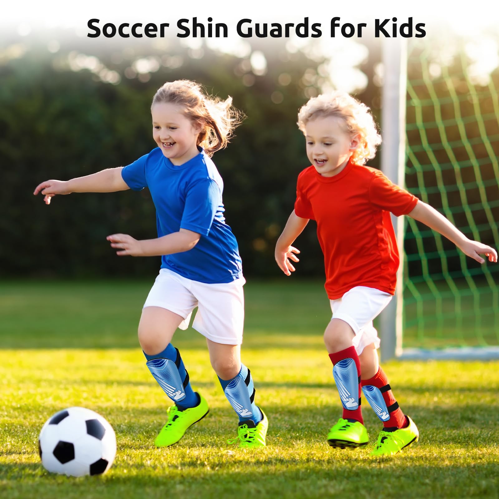 Wonarby lifestyle shot on soccer field showing real-game lower-leg protection