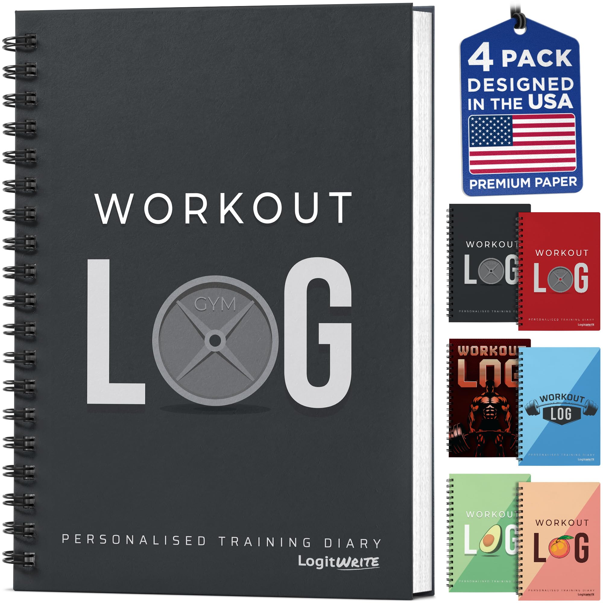 Workout Log Gym front cover charcoal showing durable premium cover and portability