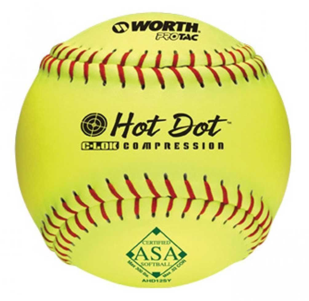 Worth Hot Dot front packaging optic yellow ball showing seams and brand for easier visibility