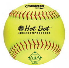 Worth Hot Dot front packaging optic yellow ball showing seams and brand for easier visibility