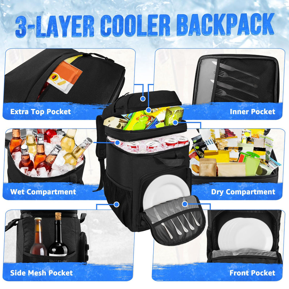 WOTOW cooler backpack being used at a beach picnic, keeps drinks cold outdoors