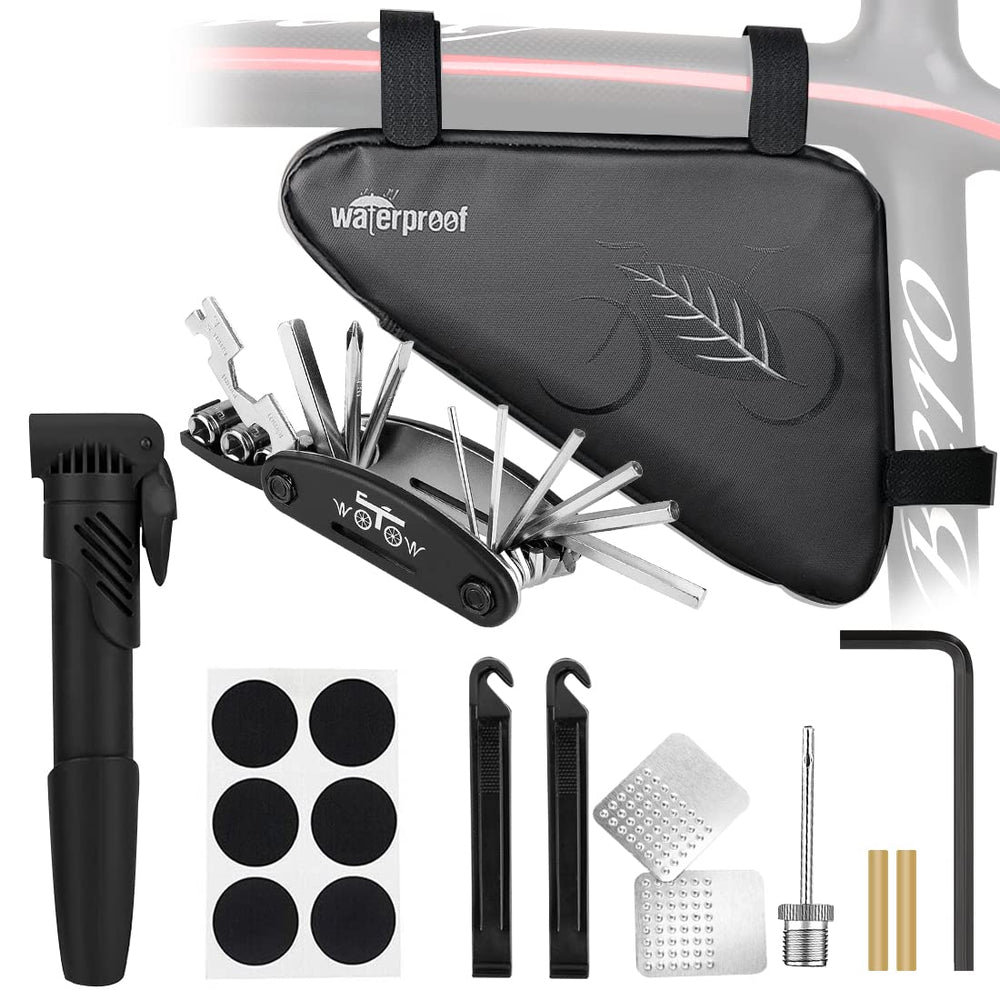 WOTOW top tube bag front view showing waterproof shell and zipper for organized storage