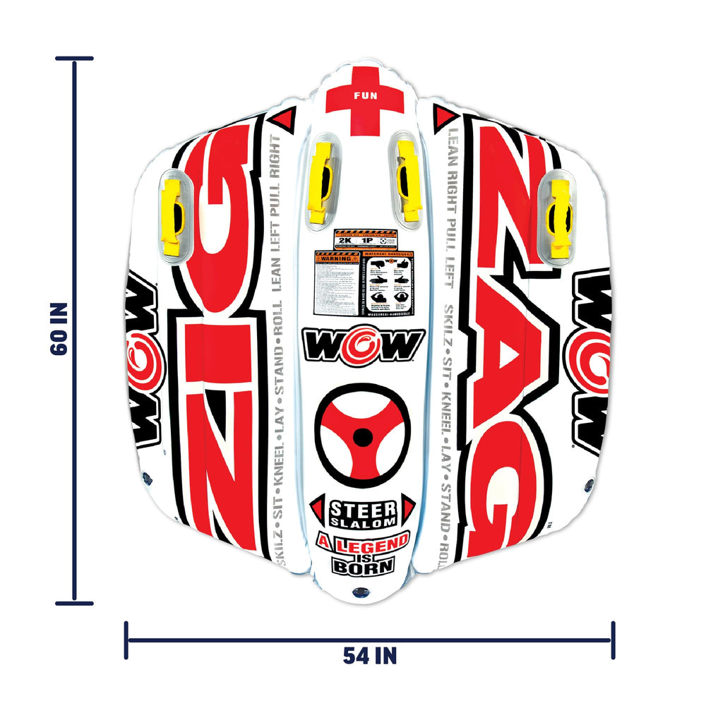 WOW Sports Zig Zag beside a person illustrating size and rider capacity for planning