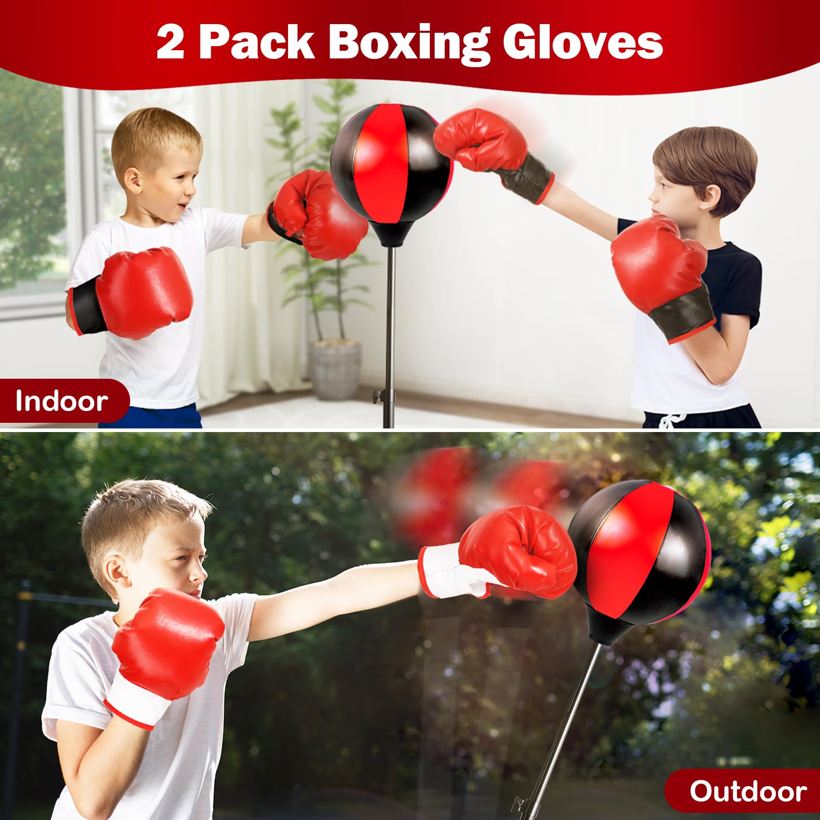 Woyebaby child practicing strikes on punching bag improving coordination