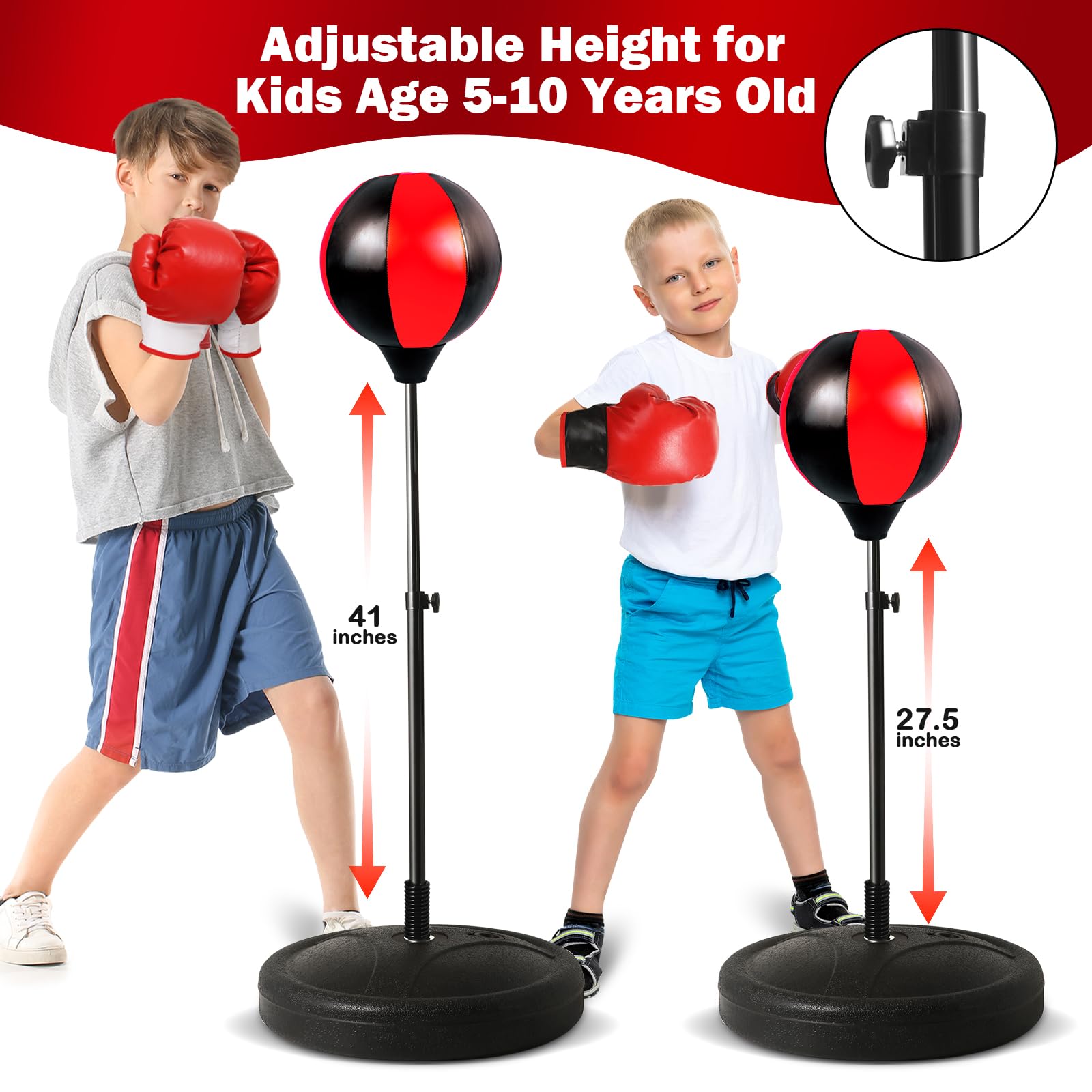 Woyebaby inflatable punching ball close-up showing spring rebound for play