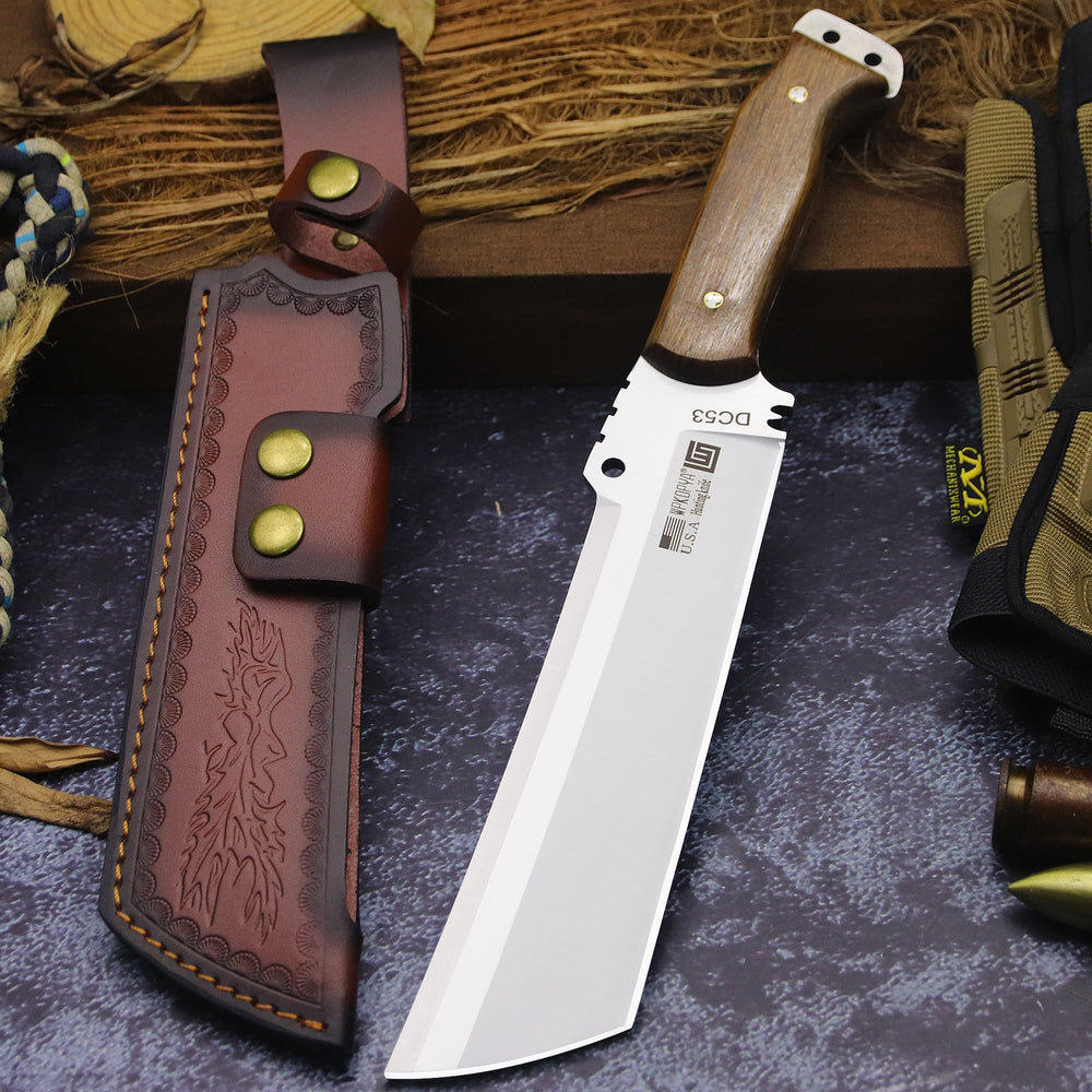 WPKOPYA blade closeup highlighting DC53 steel edge for long-lasting sharpness