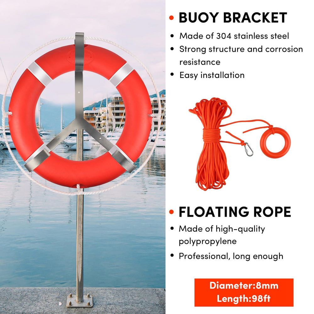 WTMORE life ring with 98.5 ft floating rope coiled and galvanized snap hook for fast rescue