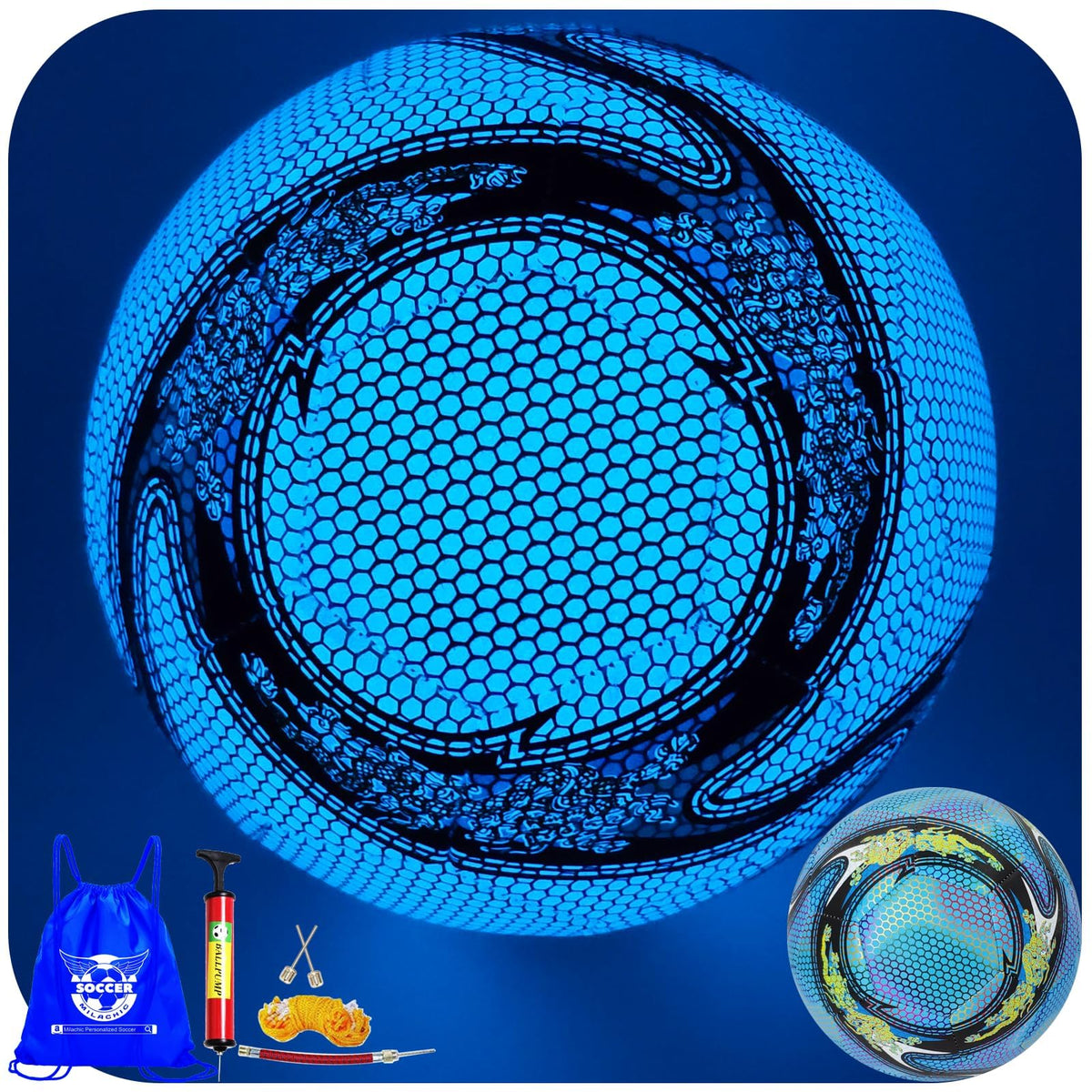 WTOPSBO glowing soccer ball front view shows clear nighttime visibility benefit