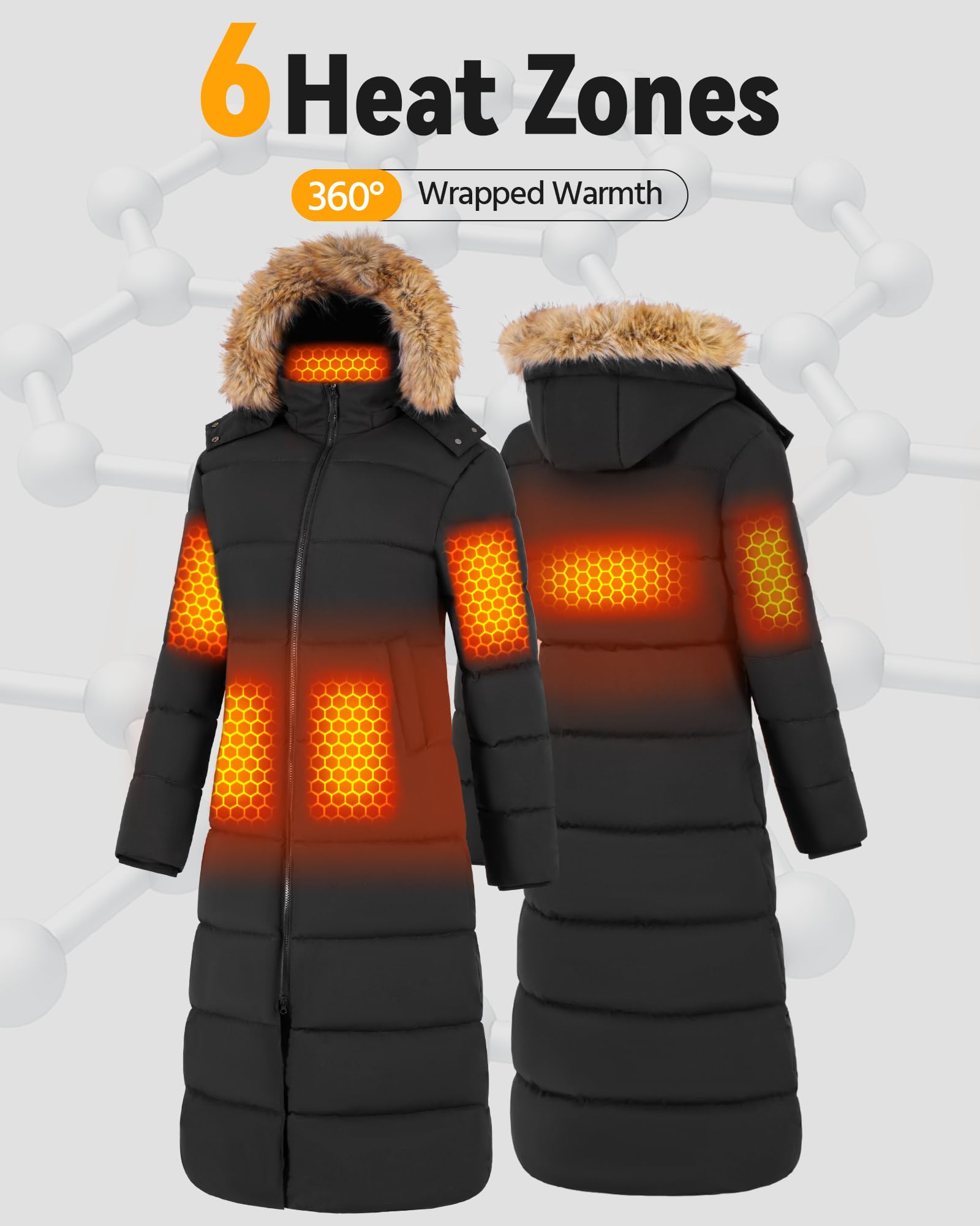Wulcea woman wearing heated jacket walking outdoors, staying warm during cold activities