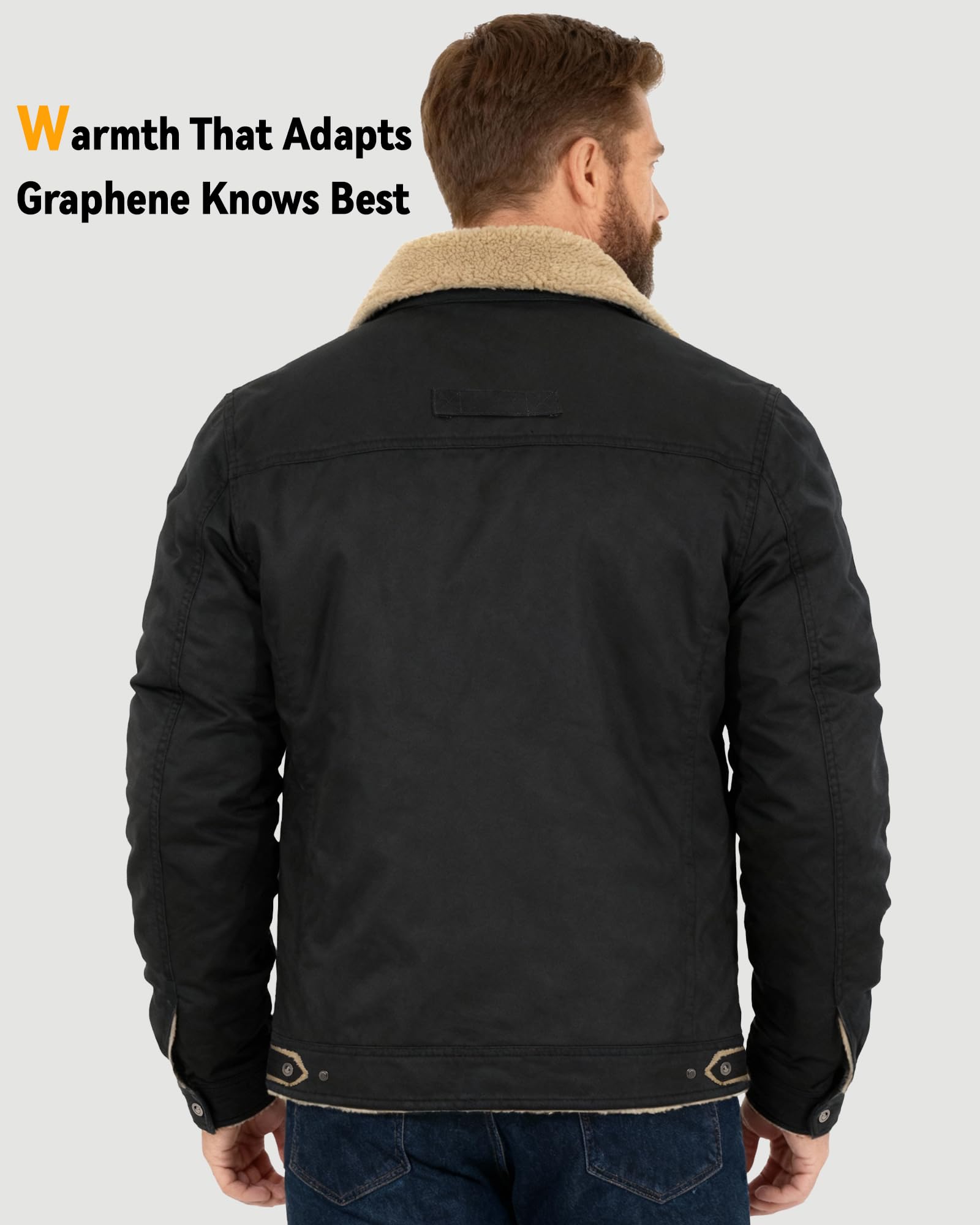 Wulcea jacket on model showing fit and size scale for tall and 4XL options