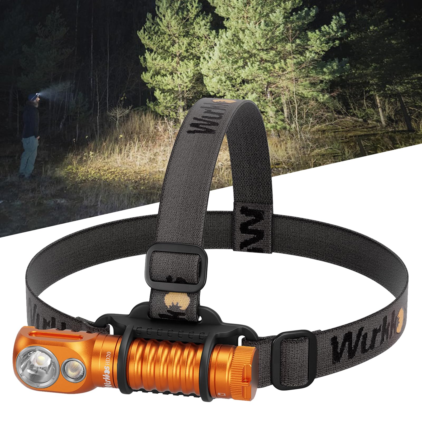 Wurkkos HD20 front view showing dual-beam head for bright hands-free light