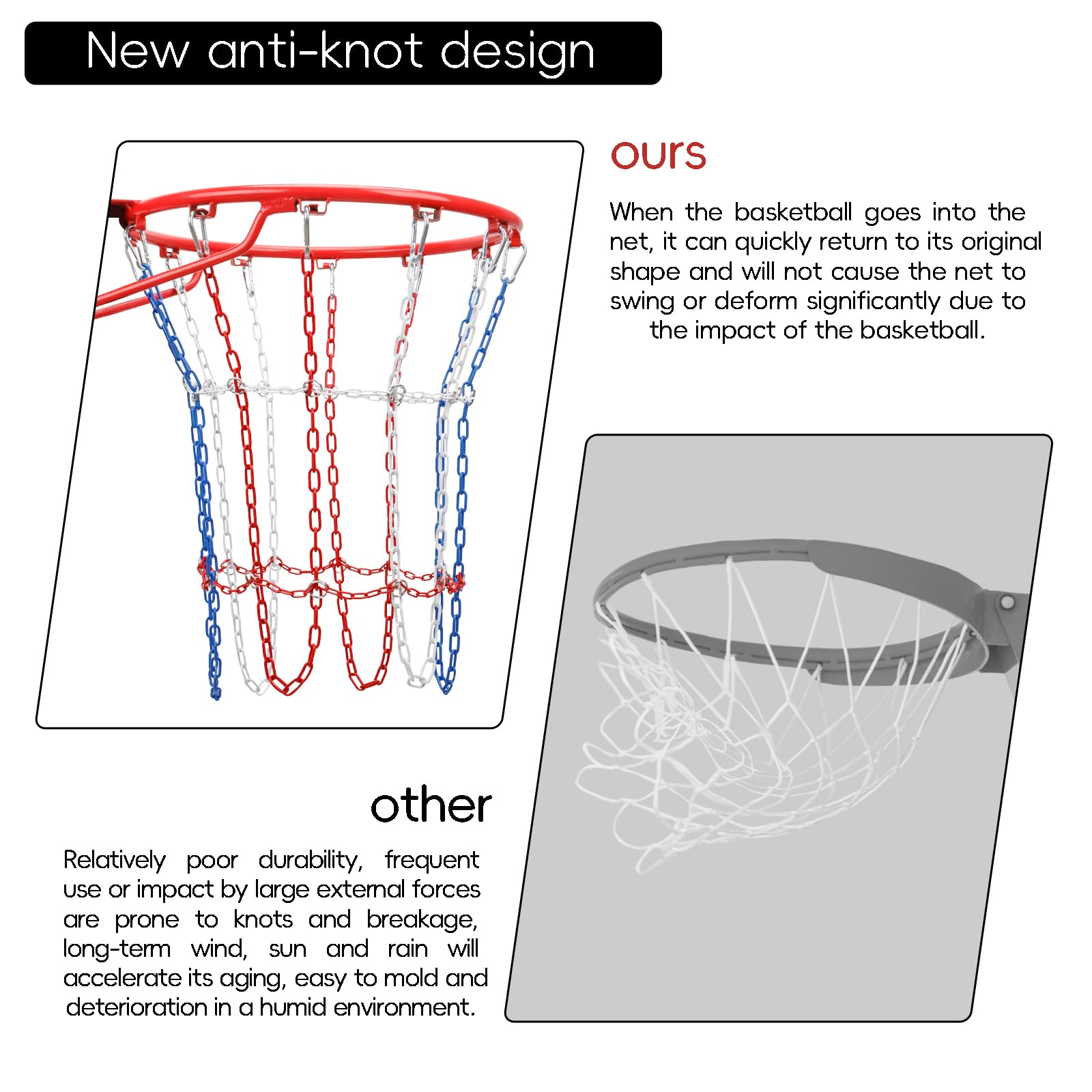 WWFFEN net installed on outdoor hoop illustrating weatherproof performance
