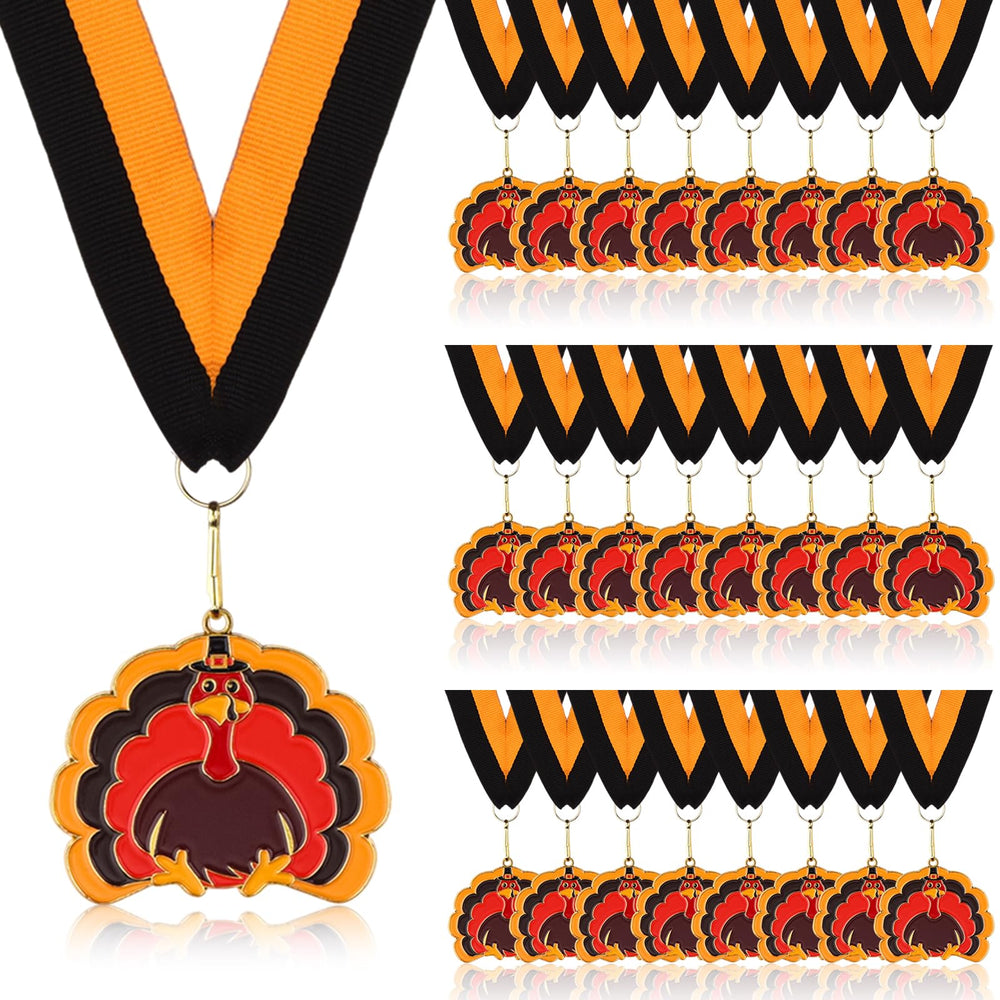 WZSTNBLA front view of 24 turkey medals with ribbons, perfect for events