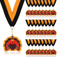 WZSTNBLA front view of 24 turkey medals with ribbons, perfect for events