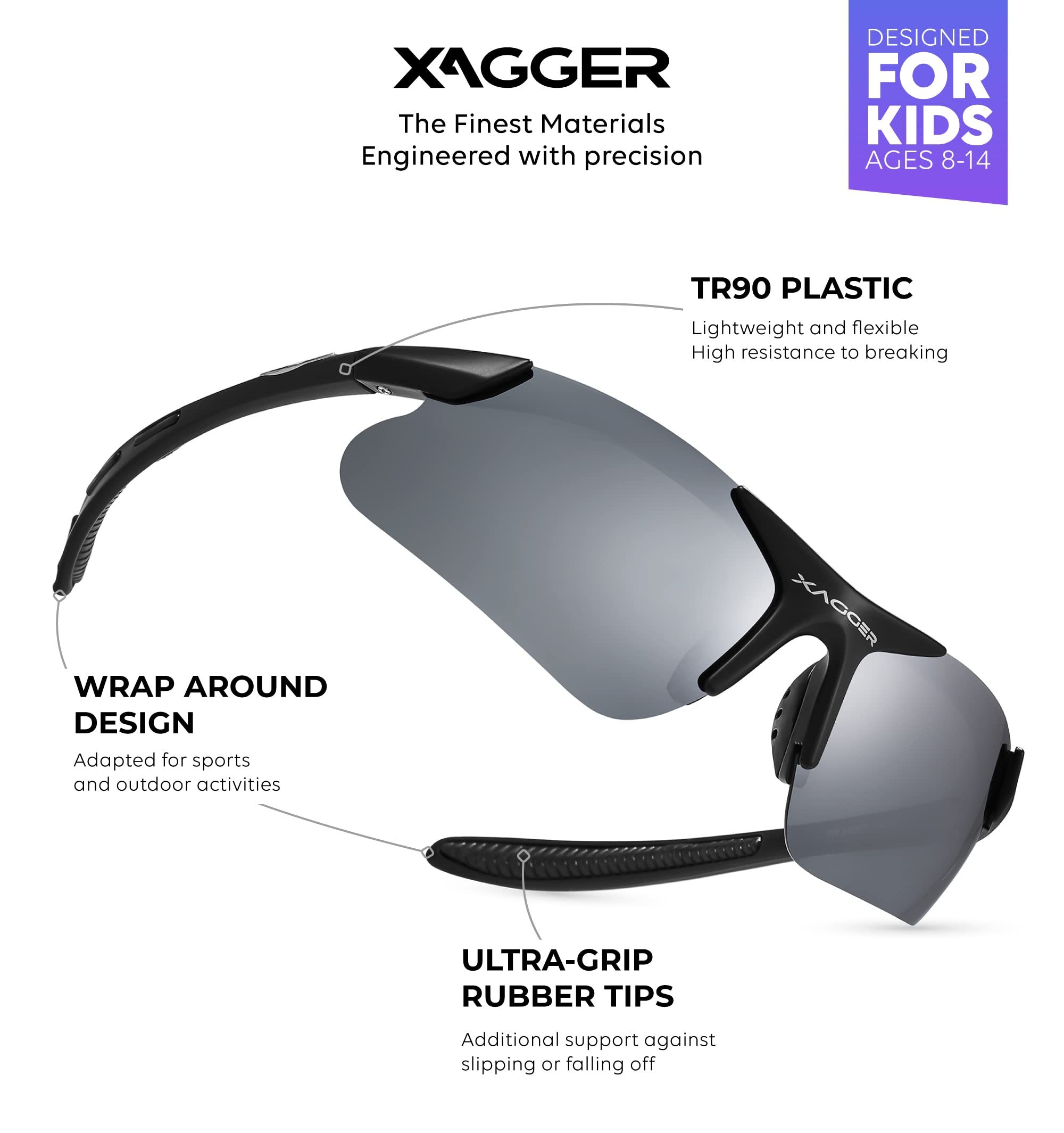 Xagger close-up of TR90 frame detail highlighting durability and light weight
