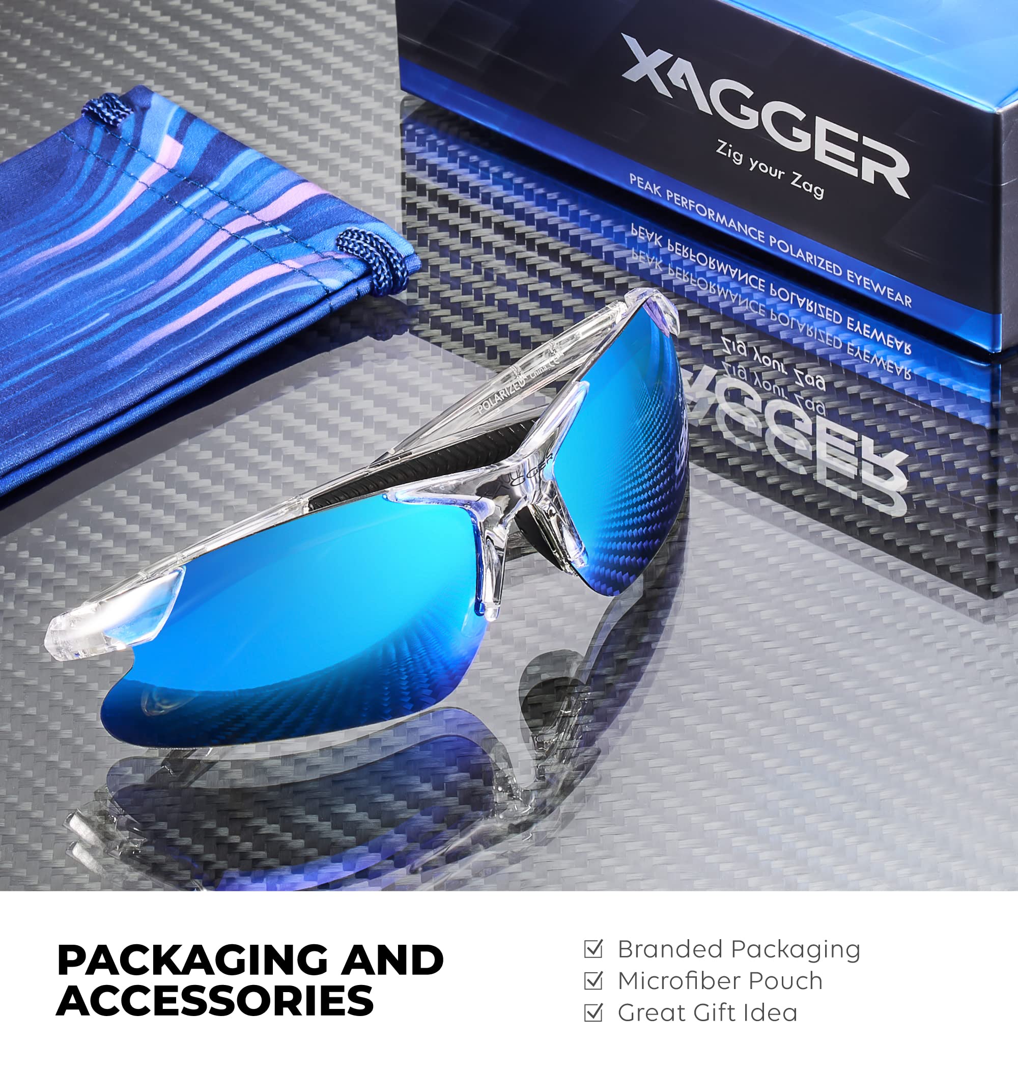 Xagger sunglasses in hand showing compact size and lightweight feel