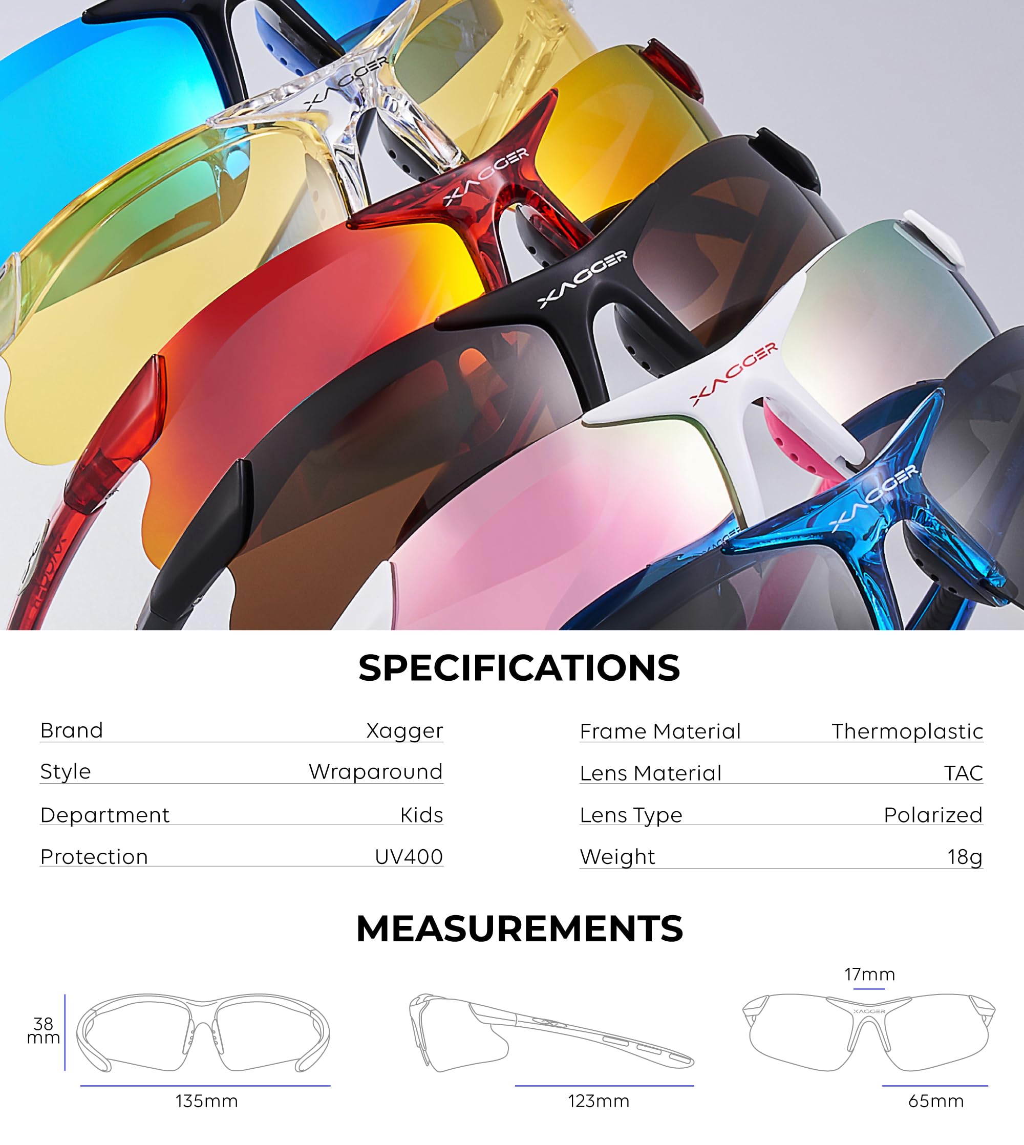 Xagger sunglasses in hand to show youth size and lightweight travel-friendly design