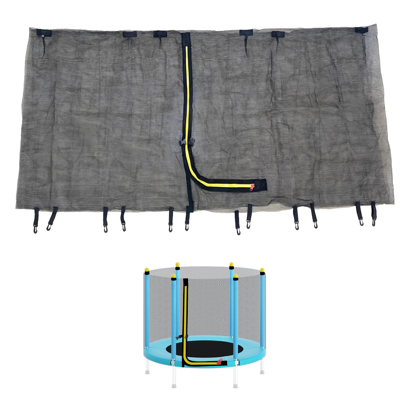 XATAMIO front view of 60-inch net showing zipper and entry for safer access