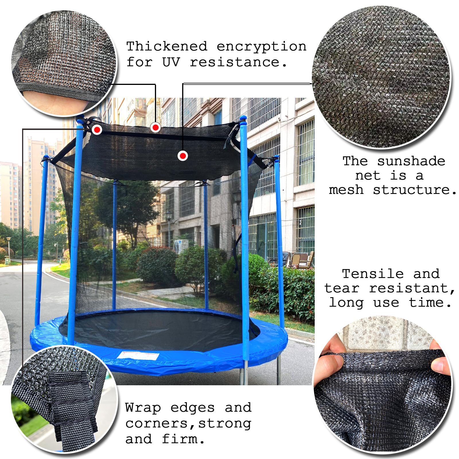 XATAMIO installed on trampoline top-down view showing shaded jump area