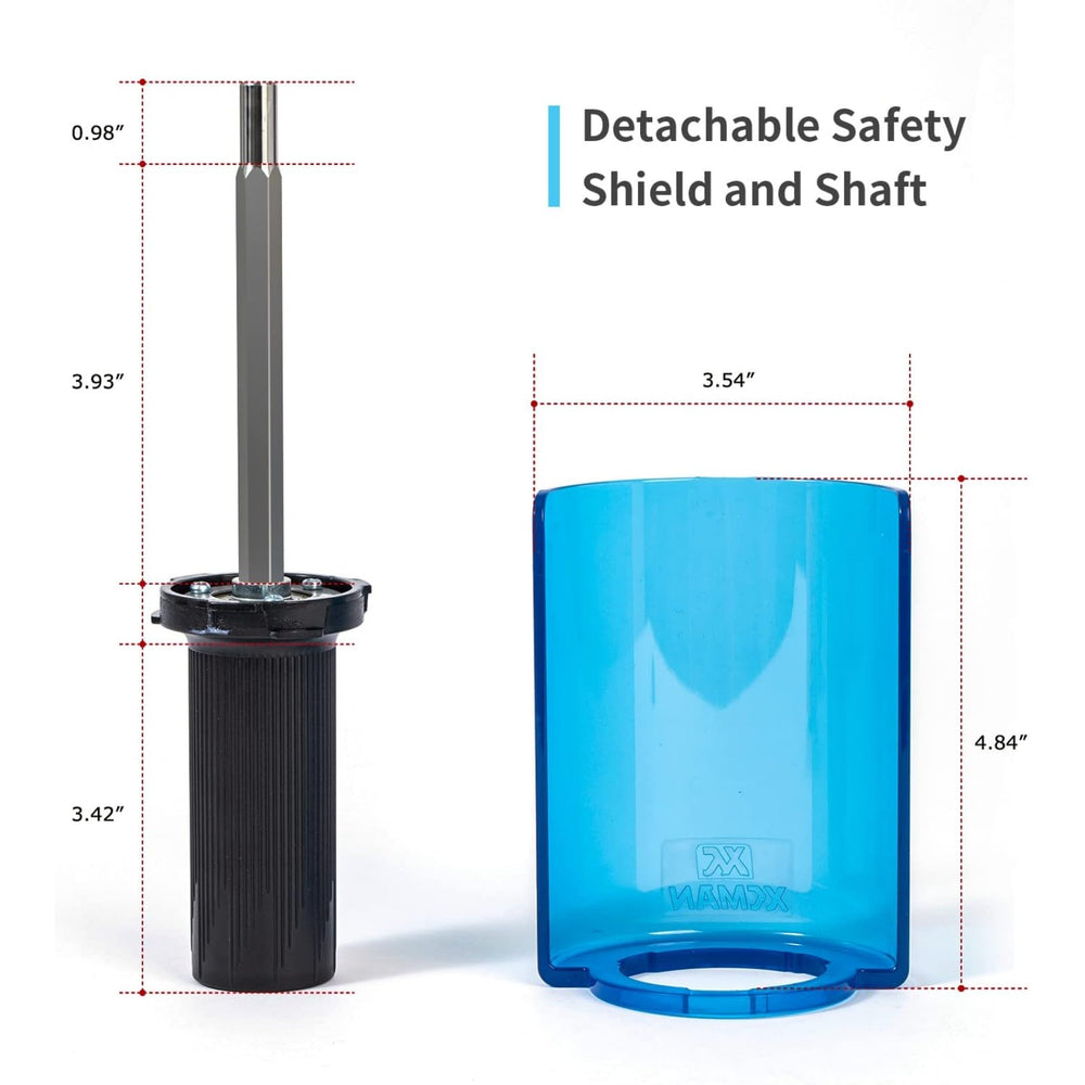 XCMAN control handle with shield showing ergonomic grip and safe operation benefit