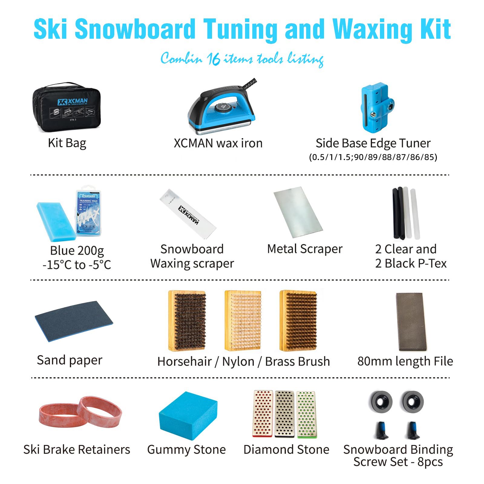 XCMAN wax brushes and metal scraper for structured finish and smooth glide