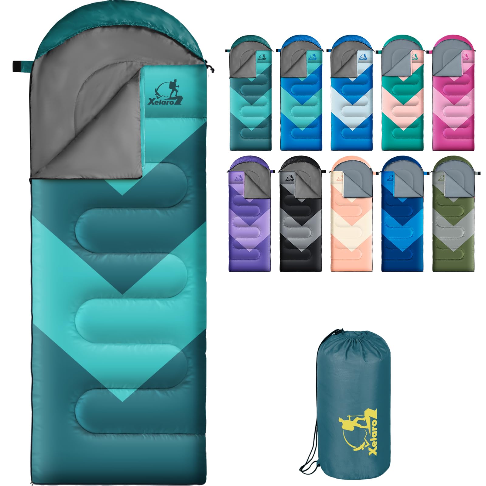 Xelaro front view of folded sleeping bag showing compact packability and lightweight carry benefit