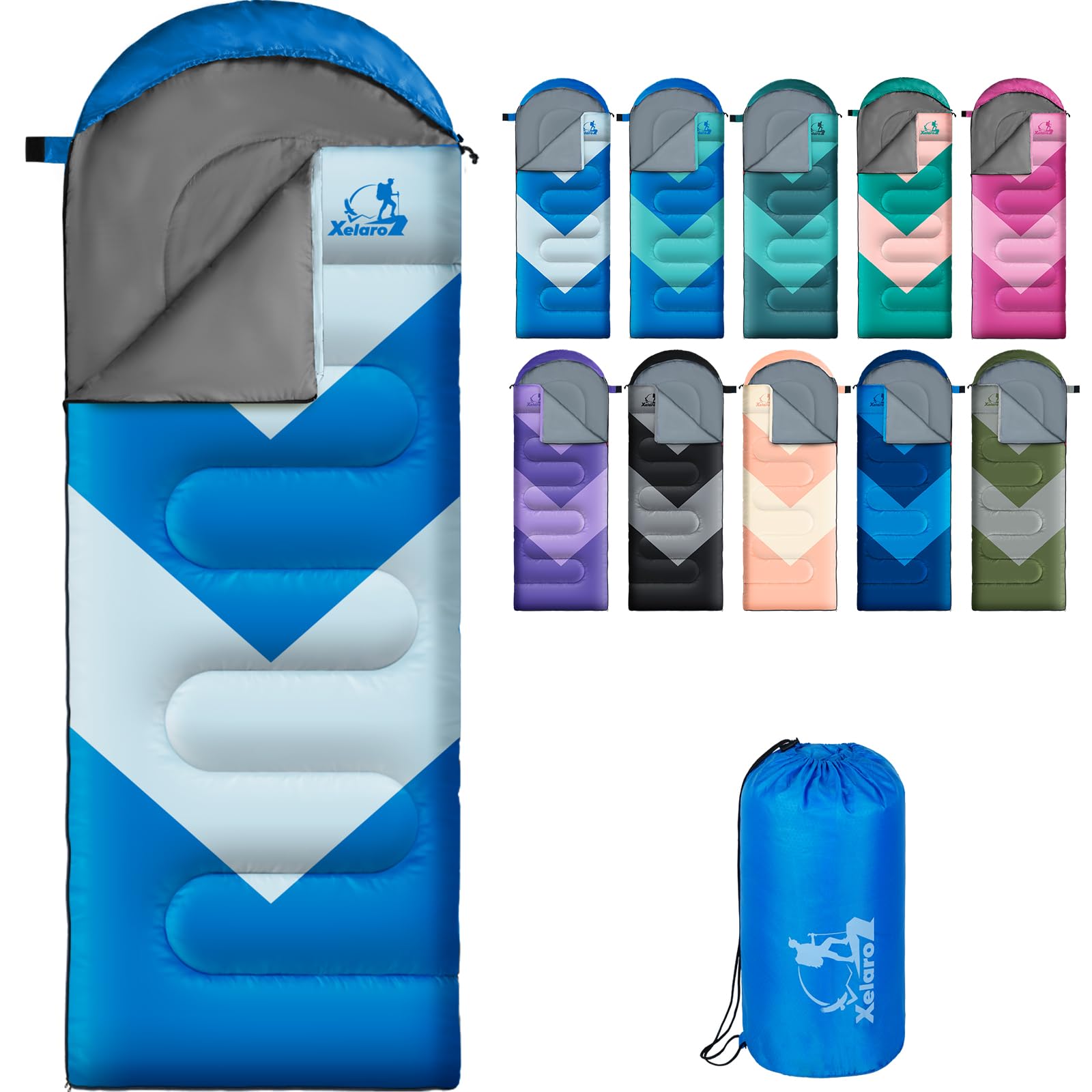 Xelaro front view packed sleeping bag showing compact carryability and weather resistance