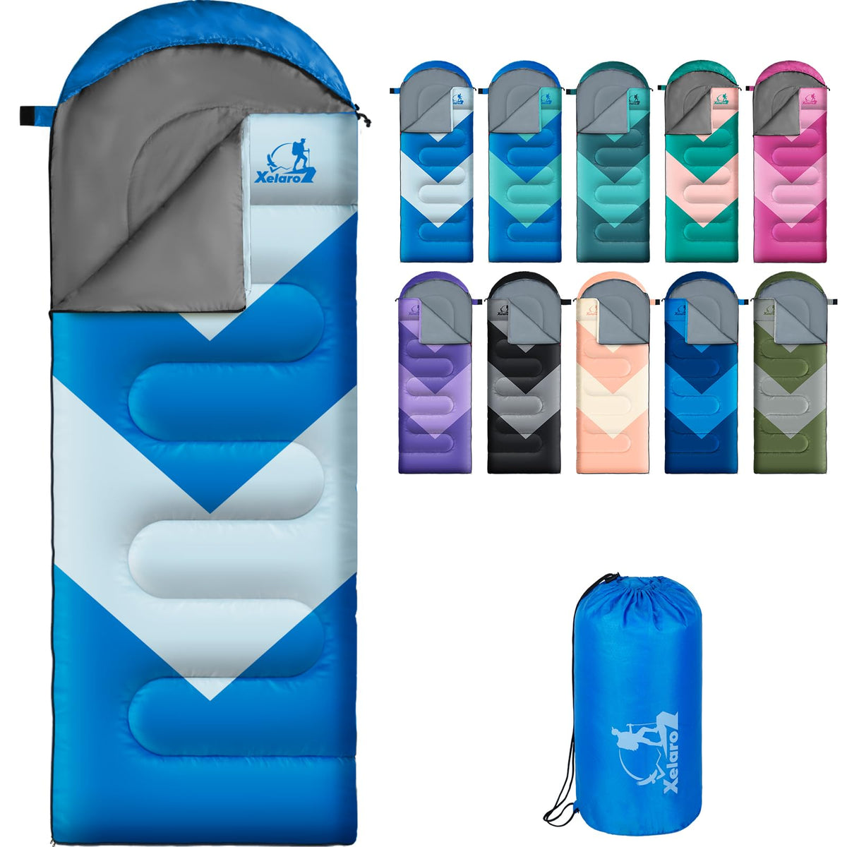 Xelaro front view packed sleeping bag showing compact carryability and weather resistance