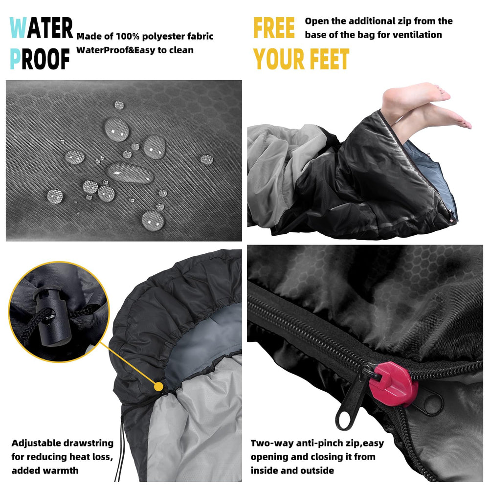 Xelaro sleeping bag laid beside a backpack for scale showing adult length and packability