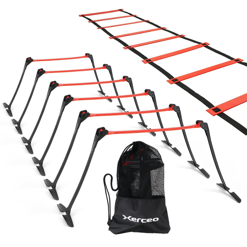 Xerceo front view of assembled hurdles showing compact, portable training setup