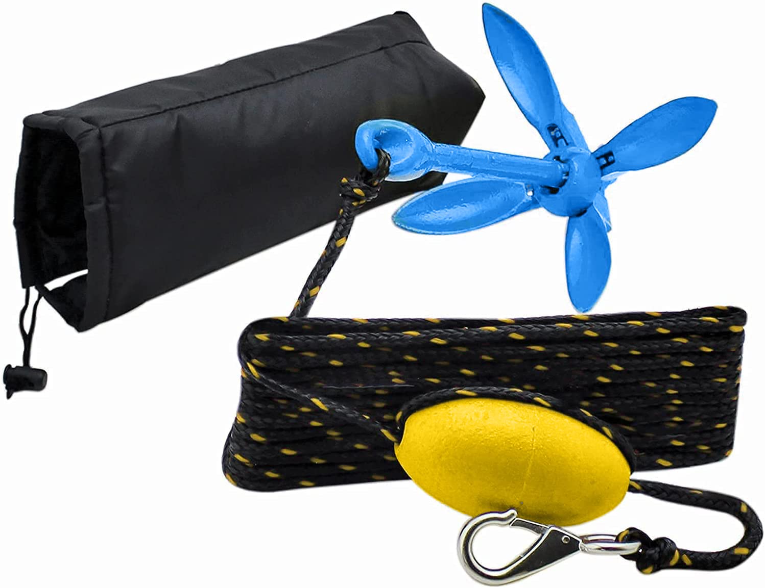 XIALUO anchor deployed in water holding a kayak showing stable positioning benefit