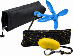 XIALUO anchor deployed in water holding a kayak showing stable positioning benefit