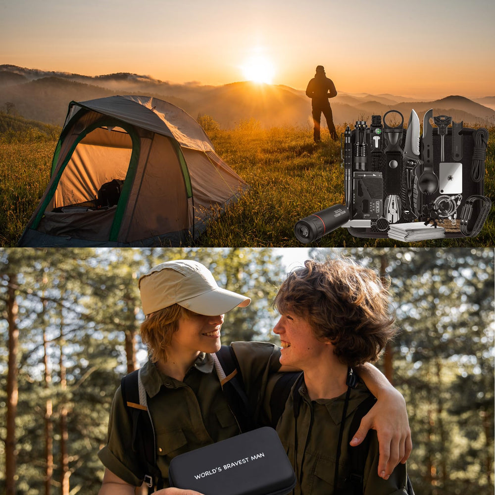 Ximiloor survival kit staged at campsite emphasizing preparedness and convenience