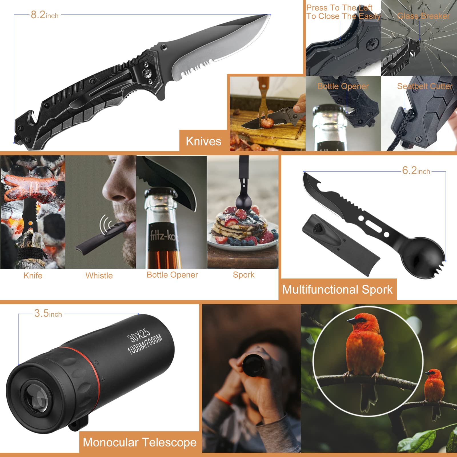 Ximiloor open case overview displaying organized 34-in-1 survival tools for quick access
